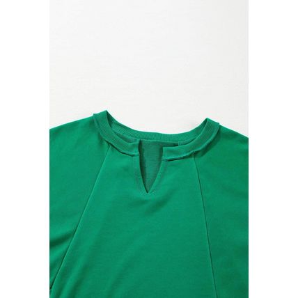 Bright Green Exposed Seam Notched Neck Drop Shoulder Plus Sweatshirt