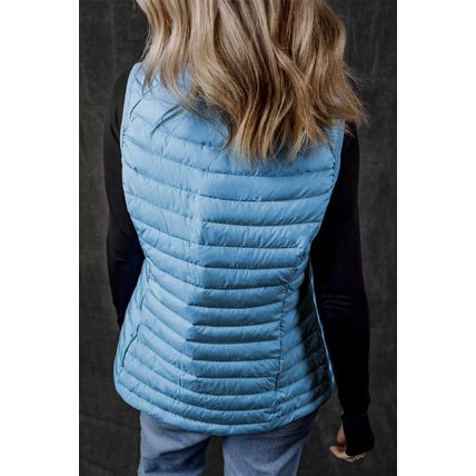 Sky Blue Plush Collared Quilted Zipped Puffer Vest