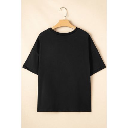 Black Sequined America Star Pattern Hi Low Hem Casual T Shirt