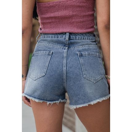 Dusk Blue Pearl Beaded Raw Hem Medium Wash Denim Shorts