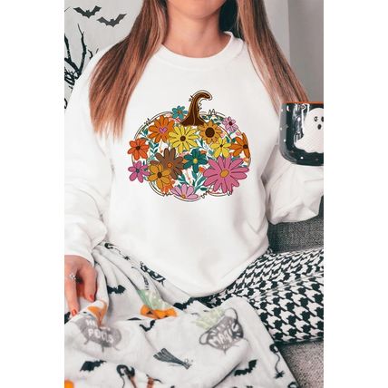 White Floral Pumpkin Custom Graphic Sweatshirt