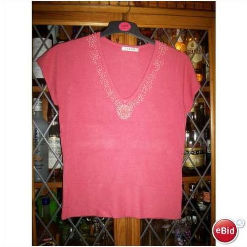 George CORAL PINK V-NECK CAP SL JUMPER PEARL TRIM UK 12