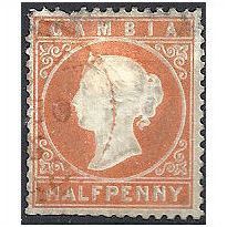 Gambia 1880 SG10A 1/2d Orange Wmk Crown CC Sideways FILLER ..