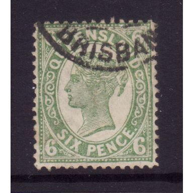 AUSTRALIA QUEENSLAND 1897 SG250 6d YELLOW GREEN FINE USED