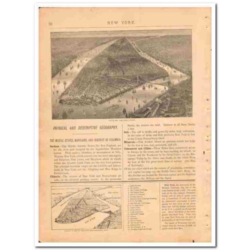 new york city 1882 steel engraving birds eye view nyc vintage map