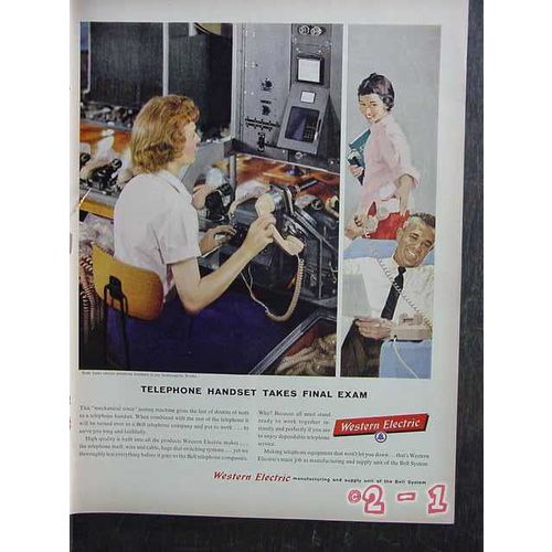 WESTERN ELECTRIC 1958 telephone handsets final exam vintage ad