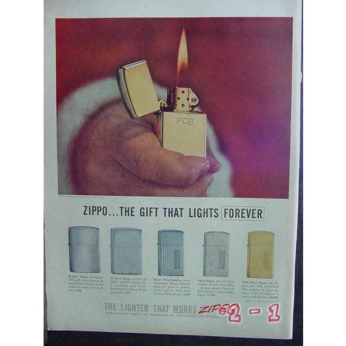 ZIPPO LIGHTERS 1957 Christmas gold silver cigarette lighter vintage ad