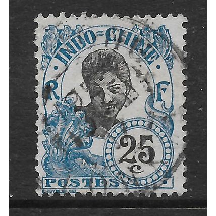 INDO - CHINA 1907 CAMBODIAN 25c BLACK & BLUE FINE USED