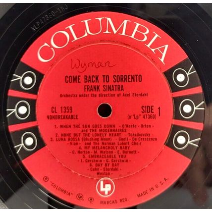 Frank Sinatra - Come Back To Sorrento 1959 LP Vinyl Record Columbia Six Eye