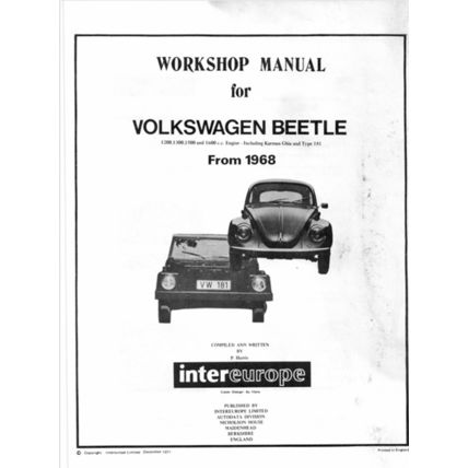 VW Beetle Service Repair Manual 1971 WSM157 901610356 PDF