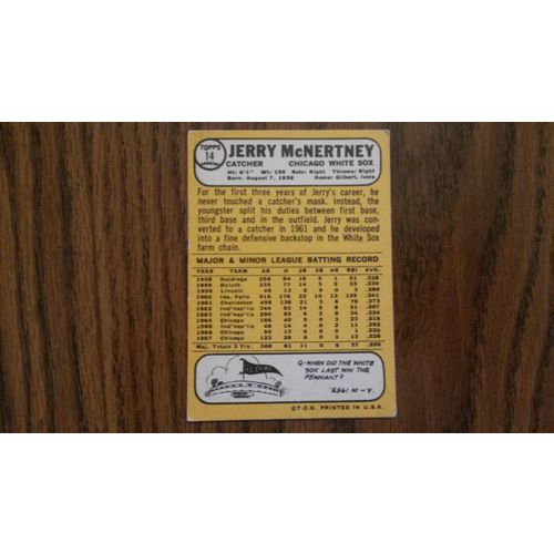 1968 Topps Card # 014 Jerry McNertney Good (2) Chicago White Sox