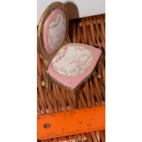 1:12th Doll Dollshouse Louis XIV Style Chair Gilt with Pink & White Cushions
