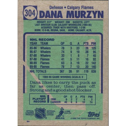 1990/91 Topps Hockey Dana Murzyn