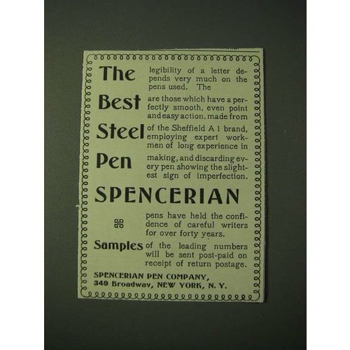 1900 Spencerian Pens Ad - The best Steel pen