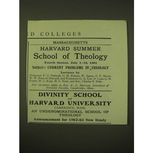 1902 Harvard Summer School of Theology Ad - Divinity School of Harvard