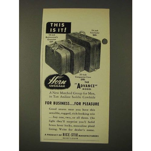 1948 Horn Luggage Ad - Advance Model 18-Inch Businessman's Overniter