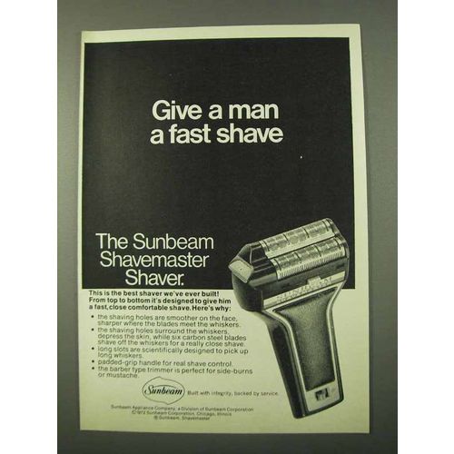1972 Sunbeam Shavemaster Shaver Ad - Give a Fast Shave