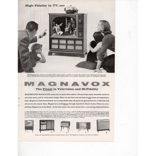 Magnavox Television vintage Full Page Print Ad January 1958