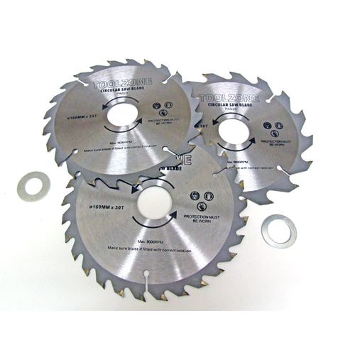 3Piece 160mm TCT Circular Saw Blades with Adapter Rings