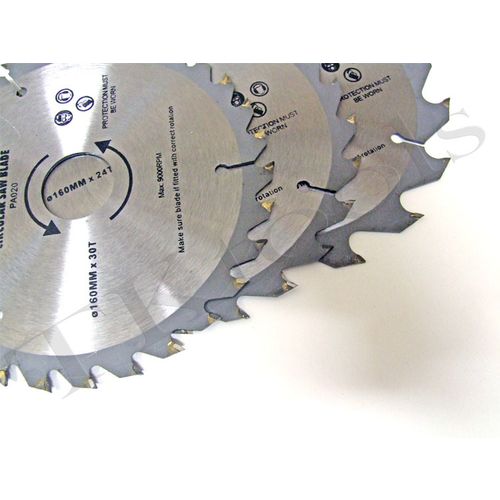 3Piece 160mm TCT Circular Saw Blades with Adapter Rings