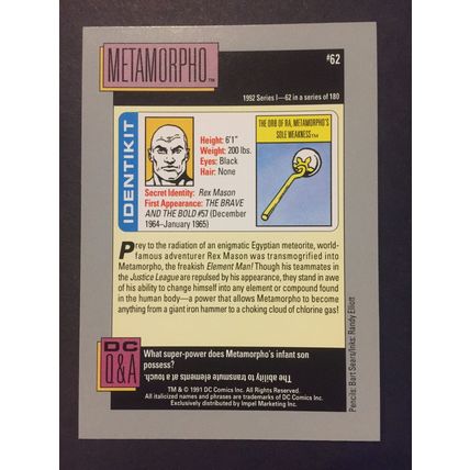 DC Cosmic Cards trading card #62-Metamorpho, excellent condition!