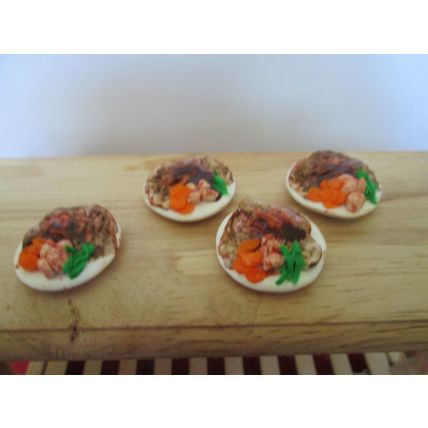 DOLLS HOUSE MINIATURE FOOD 4 x ROAST BEEF DINNERS - 12TH SCALE Handmade