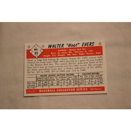 Walter Hoot Evers 1983 Card Collectors Bowman 1953 Color Reprint NO. 25