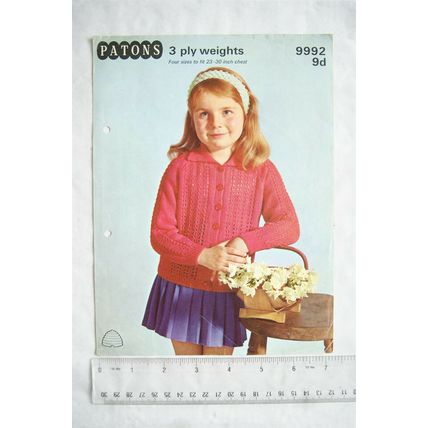 Vintage: Patons 9992 light lacy cardigan for a little girl, 3 ply