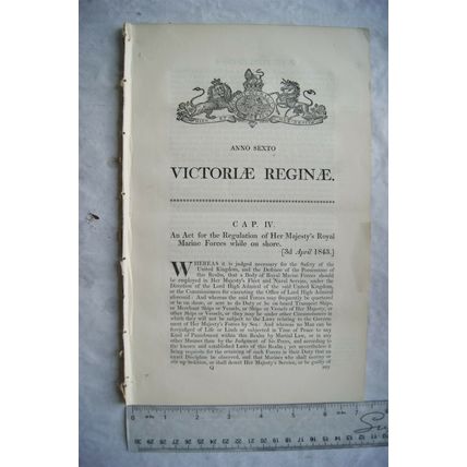 1843 Act of Parliament: regulation of HM Royal Marine Forces while on shore