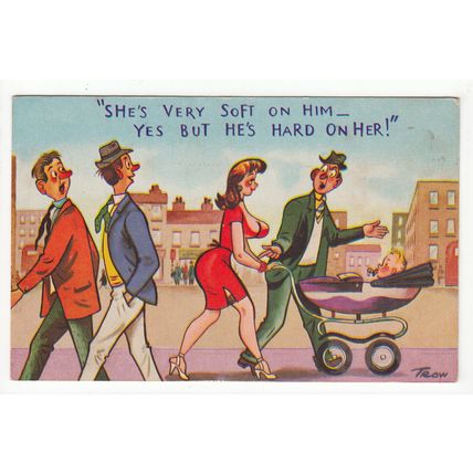 She's Soft on Him He's Hard on Her Comic Funny Postcard