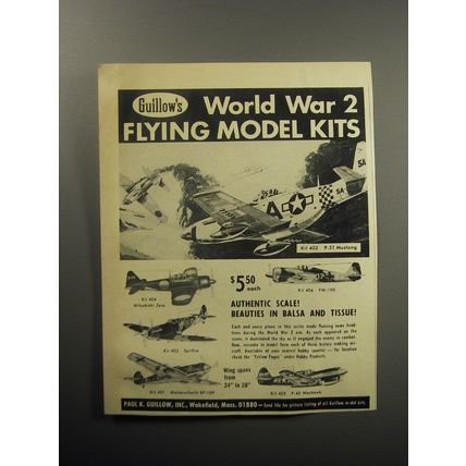 1968 Paul K. Guillow World War 2 Flying Model Kits Ad - P-51 Mustang, FW-190