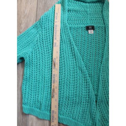 Womens Cardigan Sweater XL Teal Crochet 3/4 Length Sleeves Lark Lane