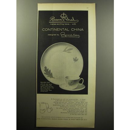 1957 Rosenthal Continental China Ad - Raymond Loewy Golden Oak Pattern
