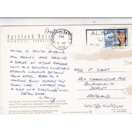 Opryland Hotel Nashville United States Postcard posted 2000 marks on face
