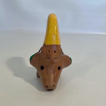 Vintage Ocarina Folk Art Clay Toucan Whistle 3 Head Flute Shape Shift Animal 5”