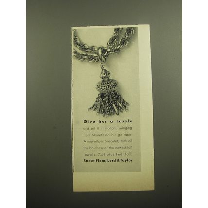 1960 Lord & Taylor Monet Bracelet Ad - Give her a tassle