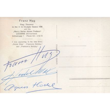 Franz Hug MULTI Olympic Games Swiss King Flag Thrower Hand Signed Photo Postcard