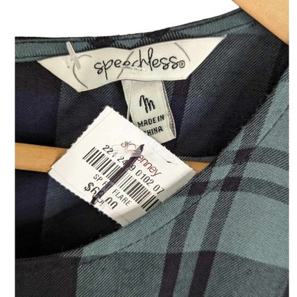 NWT Speechless Green Blue Plaid Bell Sleeves Dress Size M
