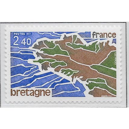 FRANCE 1976 MINT UNMOUNTED MNH REGIONS BRITANY BRETAGNE STYLISED MAP COAST LINE