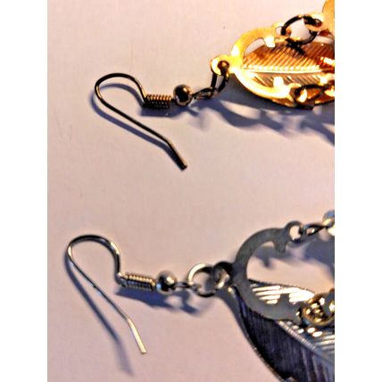 Leaf Multilayer Chandelier Fashion Earrings 1 Silver Tone & 1 Gold Tone Pair Mix