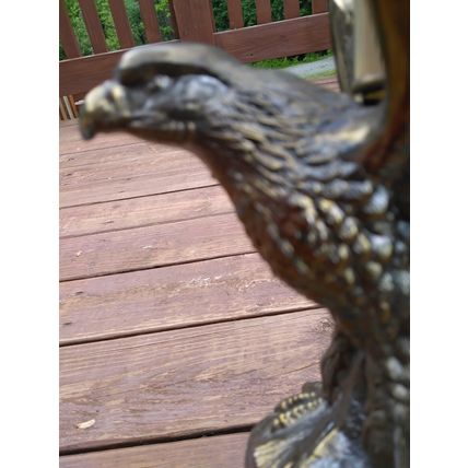 Vintage Heavy Brass Eagle American Flag Motorcycle Table Lamp Glass Panels Works