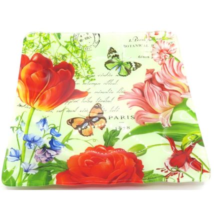 Butterfly Carte Postal Plate Decorative Fluted Glass Great Gift Idea Home Decor