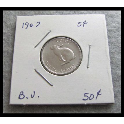 1967 Canada 5c Nickel Centennial Snowshoe Hare Rabbit Boomer 5 cent BU #85