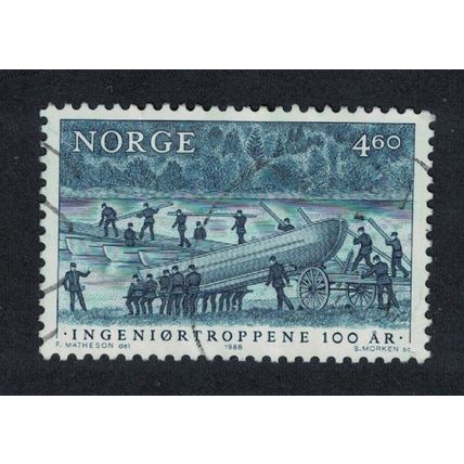 Norway Centenary of Engineer Corps . Making pontoon bridge 1988 Canc SG#1039