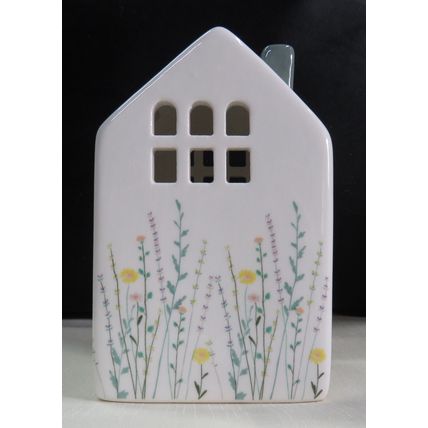 White Roof Tealight Holder with a Teal Coloured Chimney Meadow House