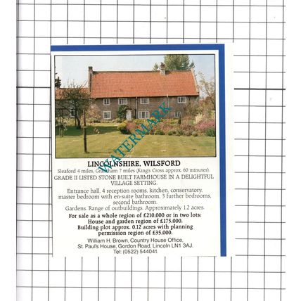 Wilsford Lincolnshire House Sale Advert - c.1990 Clipping