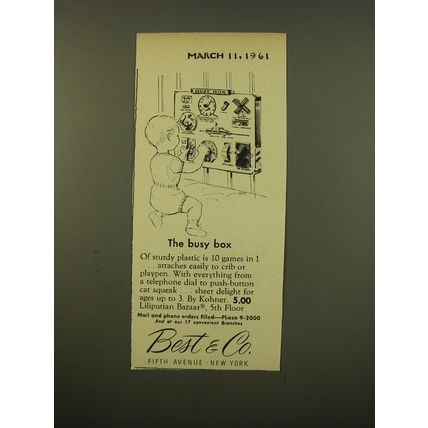 1961 Best & Co. Kohner Busy Box Toy Advertisement
