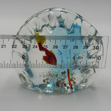 Murano Art Glass Aquarium Hand Blown Italy Paperweight 3.5”x3” Vintage