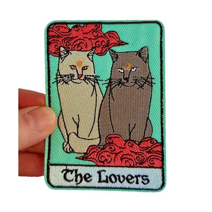 The Lovers Tarot Card Embroidered Patch Sew On Iron On 9 cm x 6.4 cm Cats P075