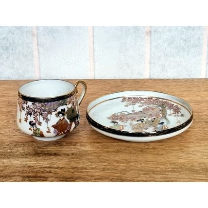 Antique Japanese Geisha Tea Cup Set | Hand-Painted Porcelain Teacup Saucer